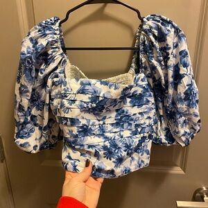 Blue floral puff sleeve top